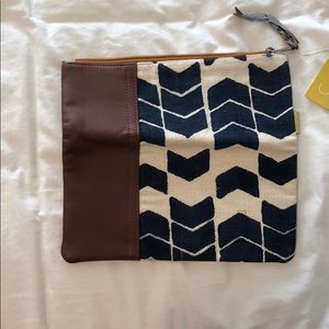 Navy, Beige & Brown Clutch